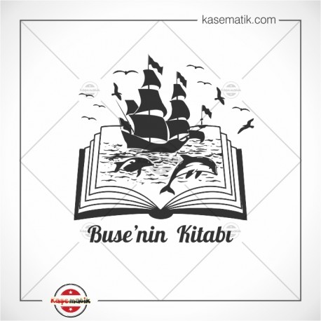 K 324 Kitap Üstünde Yüzen Yelkenli ve Yunuslar