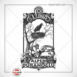 BK 19 Büyük Boy Karga Ex Libris Tasarım (8x4,5cm)
