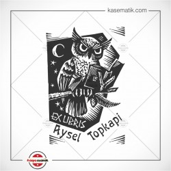 BK 25 Büyük Boy Daldaki Baykuş Ex Libris Tasarımı