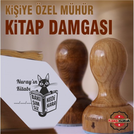 K 346 Kitap Okuyan Bakışımsız Kedi Kitap Damgası