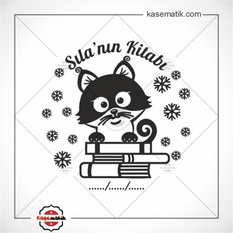 K 442 Kitapların Üzerindeki Sevimli Kedi Kitap Damgası