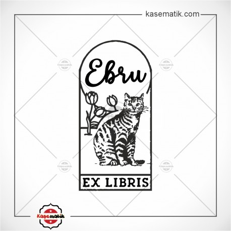 BK 30 6x3cm Kedi ve Laleler Ex Libris Tasarımı Mühür