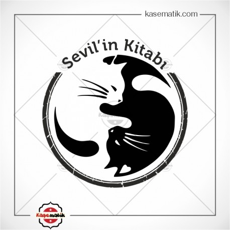 K 506 Siyah ve Beyaz Kedi Tasarımlı Kitap Damgası